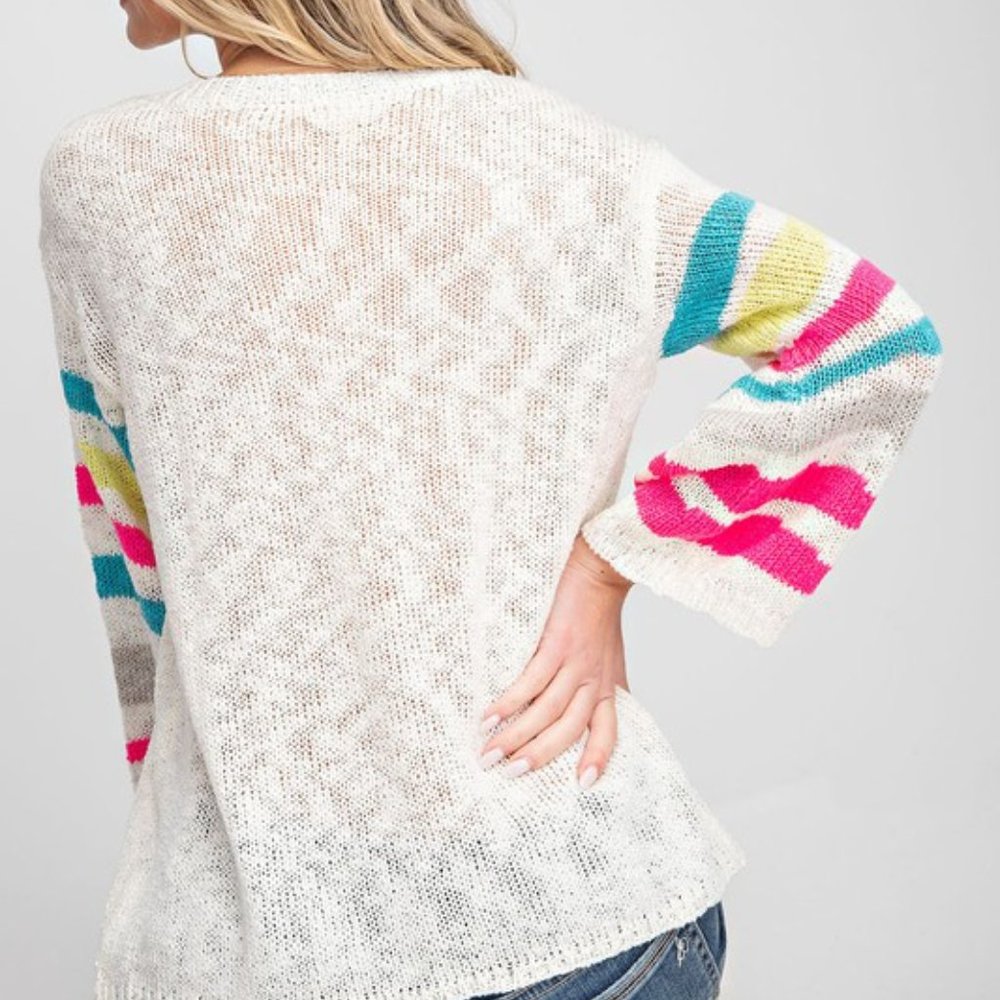 Striped Sleeve Sheer Sweater - Picture 2 of 7